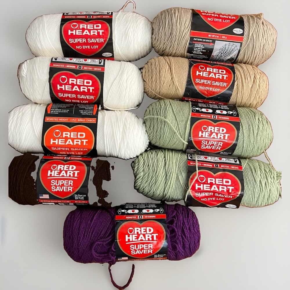 Red Heart Super Saver Yarn Lot 9 Skeins Worsted 4 Acrylic New Partial USA